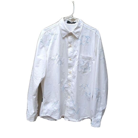 Pavi Shirt Made in Italy LG White Blue Embroidered Button Gigolo shirt - Picture 4 of 15